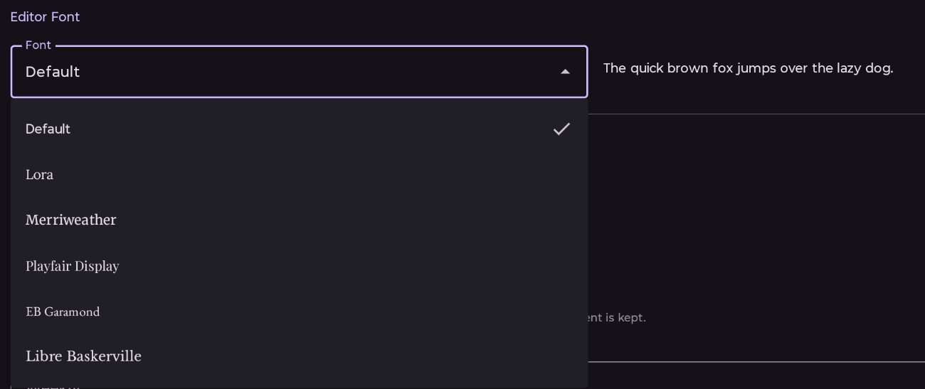 Settings for font choice in the scene editor.