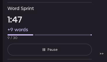 Sprint in progress showing progress bar and word count.
